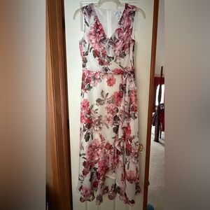 London Times Floral High Low Dress - Pink and Red